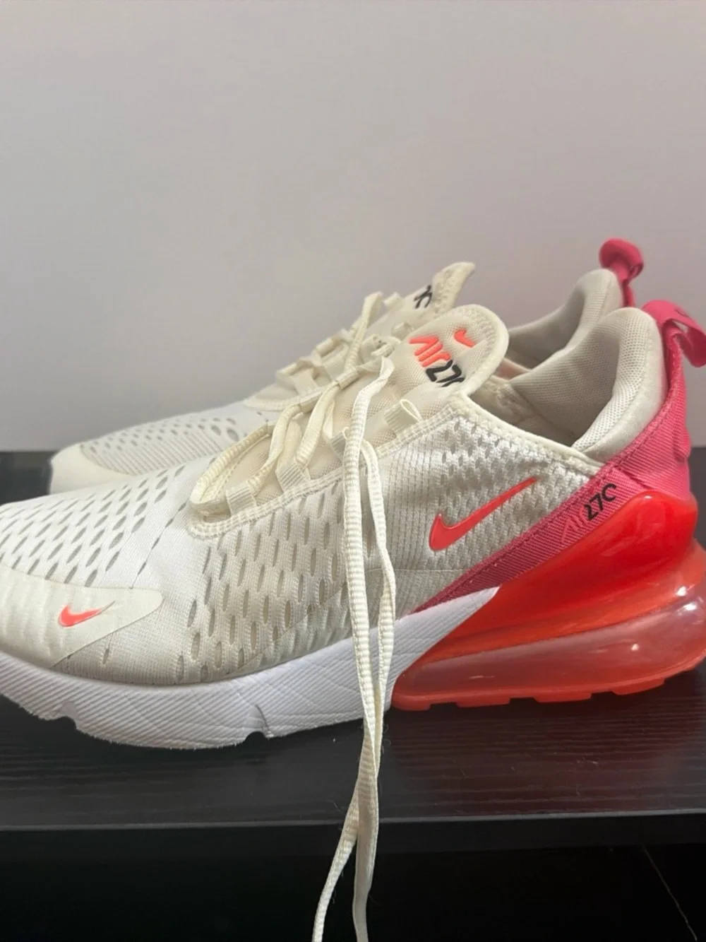 Nike Kids Cream and Pink/Red Air Max 270 Youth Sneakers